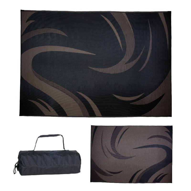 Stylish Camping SD8111 8-Feet x 11-Feet Graphic Swish Outdoor RV Reversible Patio Mat, Black/Brown - Image 1